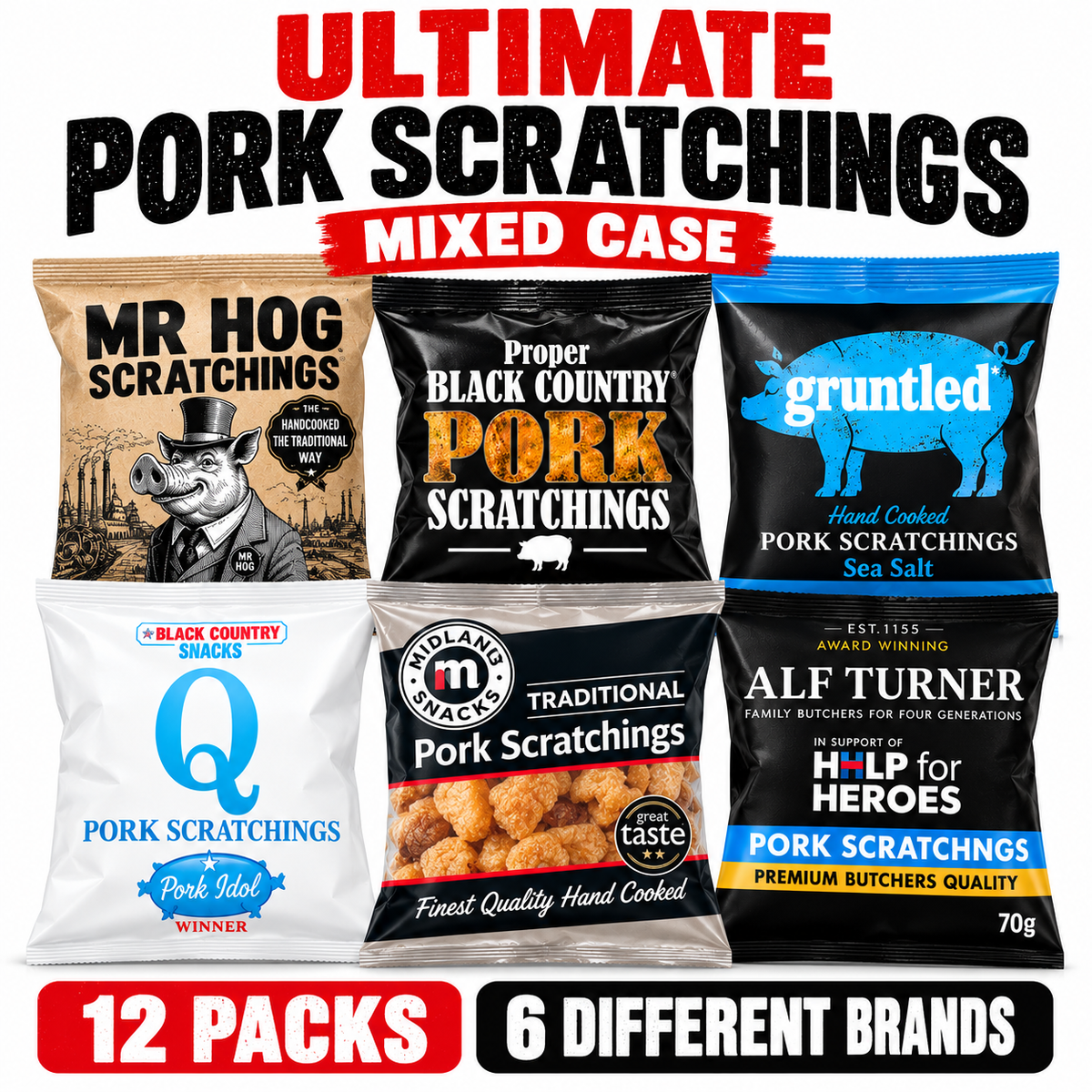 Ultimate Pork Scratchings Mixed Case – 12 Packs