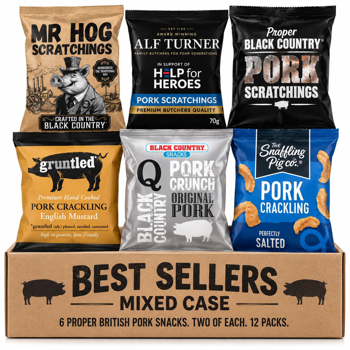 Best Sellers Pork Scratchings, Crackling & Crunch Mixed Case – 12 Packs